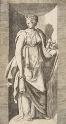 Diana, die in ihrer linken Hand Früchte hält und in einer Nische steht, ca. 1531-76