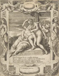 Ixion umarmt eine Wolke, denkt es sei Juno, Amor rechts, in einem aufwändigen...