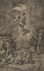 Die Auferstehung Christi, der in seiner rechten Hand ein Banner hält, umgeben von Soldaten..., 1561