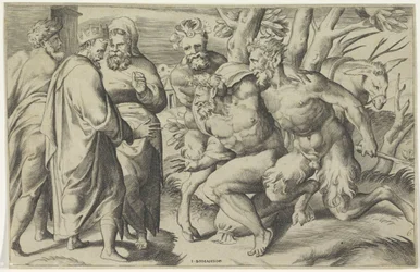 Zwei Satyrn bringen Silenus zu König Midas