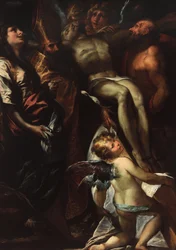 Die Kreuzabnahme mit den Heiligen Maria Magdalena, Augustinus, Hieronymus und Engeln, um 1618