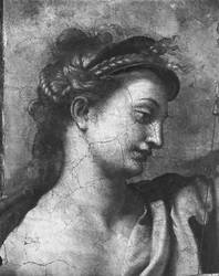 Gerechtigkeit, eine der zwei Tugenden um Papst Urban I. (gest. 230), Raphael-Räume (Detail)