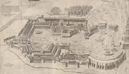 Speculum Romanae Magnificentiae: Vogelperspektive des Hafens von Rom