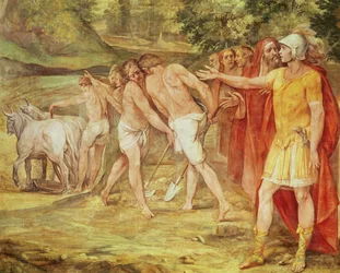 Romulus markiert die Grenzen Roms, aus der Sala dei Horatii e Curatii