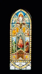 Buntglasfenster mit Triumph von Dante