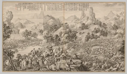 Durchbruch der Belagerung bei Hesui: aus Schlachtszenen der Niederschlagung von Aufständen..., um 1765-17