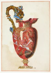 Steinkrug mit verziertem Griff