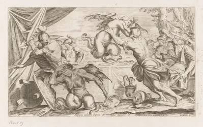 Aeneas und seine Gefährten kämpfen mit den Harpyien
