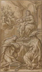 Die Madonna und das Kind auf dem Thron, von zwei Heiligen verehrt