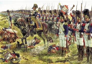 Erstes Kaiserreich: Schlacht bei Essling (oder Schlacht bei Aspern) im Mai 1809 zwischen der Großen Armee Napoleons I. unter General Dorsenne und der österreichischen Armee (Illustration)