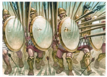 Königreich Makedonien: Der Angriff der makedonischen Phalangiten - Illustration von Giuseppe Rava