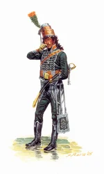 Porträt von Joachim Murat (1767-1815) als junger Soldat in Jägeruniform - Porträt des jungen Joachim Murat in Jäger-zu-Pferd-Uniform - Illustration von Giuseppe Rava