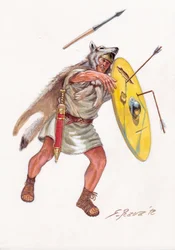 Römische Antike (Republik): Velit (Leichtinfanterist der armen Jahrhunderte) der römischen Armee - Veliten der römischen Republik - Illustration von Giuseppe Rava