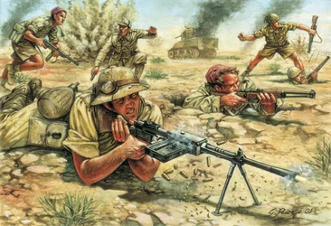 Zweiter Weltkrieg: Italienische Soldaten (Infanterie und Bersaglieri) in Libyen während der italienischen Besatzung zwischen 1934 und 1943