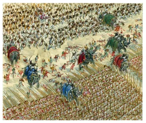 Die Schlacht am Hydaspes: Alexander und Porus kämpfen 327 v. Chr. - Illustration von Giuseppe Rava