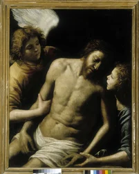 Der tote Christus, unterstützt von zwei Engeln