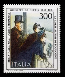 Briefmarke aus der italienischen Kunstserie zu Ehren von Giuseppe de Nittis, 300-Lire-Marke