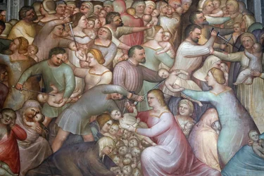 Das Baptisterium von Padua. Deckenfresken 14. Jahrhundert von Giusto de Menabuoi. Der Kindermord. Padua. Italien.
