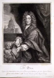 Porträt von Christopher Wren, graviert für Elme