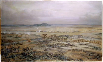 Der Angriff auf Cronjes Truppen bei Vedute Drift nahe Paardeberg, 1900