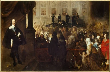 Die Hinrichtung Karls I. auf dem Whitehall Square (White Hall in London). Karl I. Stuart (1600-1649), von 1625 bis 1649 König von England, Schottland und Irland, wurde während der ersten Englischen Revolution enthauptet. Gemälde von Gonzales Hulls