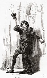 Szene aus William Shakespeares Stück Hamlet, Akt I, Szene 5, Hamlet: Erinnere dich! Ja, du armer Geist, solange das Gedächtnis einen Platz in dieser verwirrten Welt hat, aus Die Werke von William Shakespeare, veröffentlicht 1896