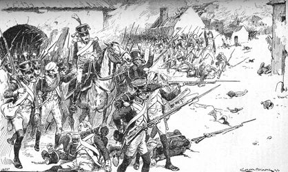 Kolonne um Kolonne drang ins Dorf ein, nur um zurückgeworfen zu werden, 1896