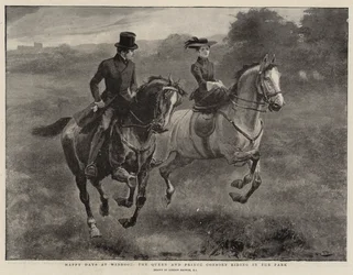Glückliche Tage in Windsor, die Königin und der Prinzgemahl reiten im Park