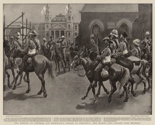 Die Rückkehr der Truppen von General Ian Hamilton nach Pretoria, der Vorbeimarsch vor Lord Roberts