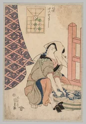 Sitzende Frau wäscht Kleidung in einem Holzzuber, 1786-1864