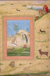Majnun kniet vor Lailas Boten, aus dem Shah Jahan Album