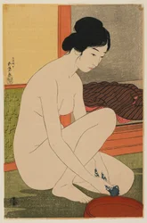 Frau beim Baden, Taisho-Ära, Oktober 1915 (Farbholzschnitt)