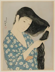 Frau kämmt ihr Haar, Taisho-Ära, März 1920