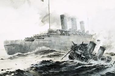 Die Queen Mary kollidiert mit ihrem Begleitschiff, der Curacoa, und versenkt das Schiff