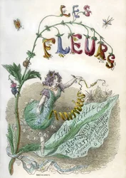 Frontispiz des Buches „Les Fleurs animées“, illustriert von Grandville, kolorierte Gravur mit Schablone. Gonet Edition 1857