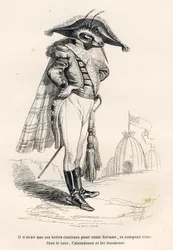 Er hatte nur seine schönen Farben als Reichtum und plante, im Luxus, Überfluss und Ehren zu leben. Vignetten illustriert von JJ Granville. Gravur signiert Andrew, Best und Leloir in dem Teil "Reise eines Spatzen aus Paris" geschrieben von Charles Nodier