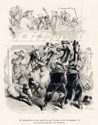 Der Karneval der Pferde. Vignetten illustriert von JJ Granville. Gravur signiert Tamisier im Teil "Voyage d