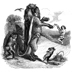 Der Löwe und die Ratte: La Fontaine Fabel illustriert von Grandville