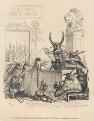 Hochzeitswünsche von Insekten. Vignetten illustriert von JJ Granville. Gravur signiert von Godard im Teil "Die Abenteuer eines Schmetterlings" geschrieben von PJ Stahl in "Szenen aus dem privaten und öffentlichen Leben der Tiere". Paris, J. Hetzel und Paul