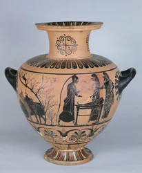 Archaische ionische Hydria, die Hermes darstellt, der vorgibt zu schlafen, aus Cerveteri, ca. 530 v. Chr.