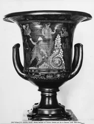 Glockenkrater mit mythologischen Szenen, die Kadmos und die Schlange darstellen