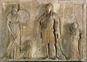 Griechische Kunst: „Phrygische Gottheiten Kybele und Attis, ihr Sohn und Geliebter“