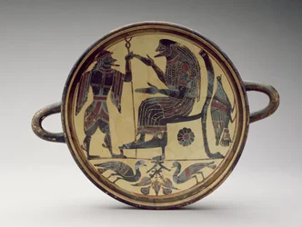 Lakonsiche Kylix-Schale mit Darstellung von Zeus und Hermes, ca. 550-530 v. Chr.