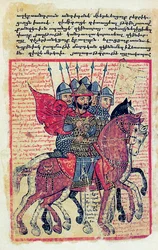 Militärszene aus einem armenischen Manuskript des 14. Jahrhunderts