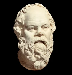 Marmorbüste des griechischen Philosophen Sokrates (470-399 v. Chr.) nach dem Original von Lysippos (um 330 v. Chr.), das das Pompeion von Athen schmückte. Höhe 0,33 m. Paris, Louvre