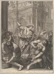 Christus vertreibt die Händler aus dem Tempel, aus „Die Passion Christi“, Tafel 3