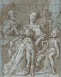 Heilige Familie mit dem kleinen Johannes dem Täufer recto, großformatige beschnittene Skizzen..., 1590-92