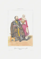 Terek-Kosake mit Tochter aus: Szenen, Landschaften, Sitten und Kostüme des Kaukasus, 1840