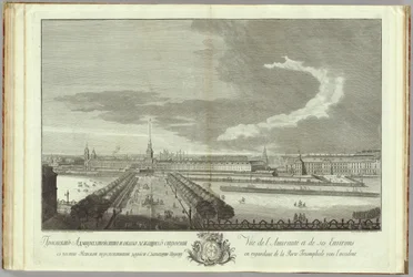 Newski-Prospekt mit Blick auf die Admiralität Buch zum 50. Jahrestag der Gründung von St. Petersburg, 1753
