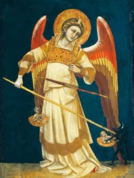 Erzengel Michael wiegt Seelen, um 1354, von Guariento (aktiv 1338-1367 oder 1370)